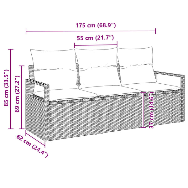 vidaXL Sofa Set 3 pcs Gray Poly Rattan