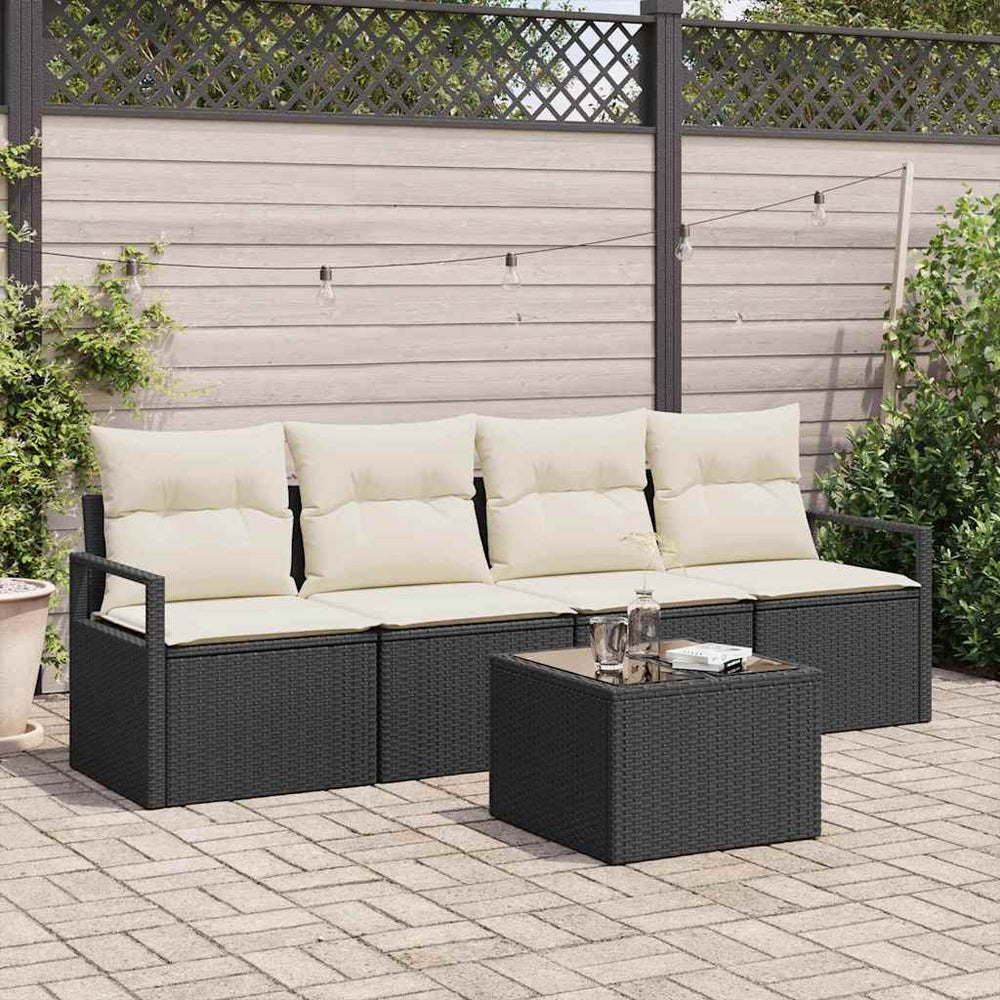 vidaXL Sofa Set 5 pcs Black and Cream Poly Rattan