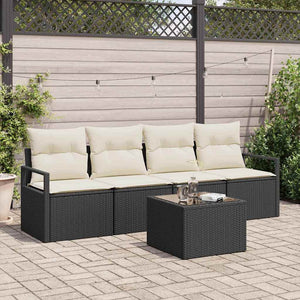 vidaXL Sofa Set 5 pcs Black and Cream Poly Rattan