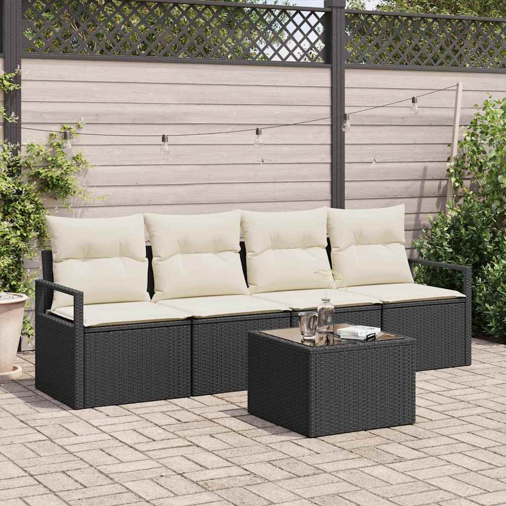 vidaXL Sofa Set 5 pcs Black and Cream Poly Rattan