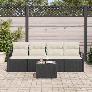 vidaXL Sofa Set 5 pcs Black and Cream Poly Rattan