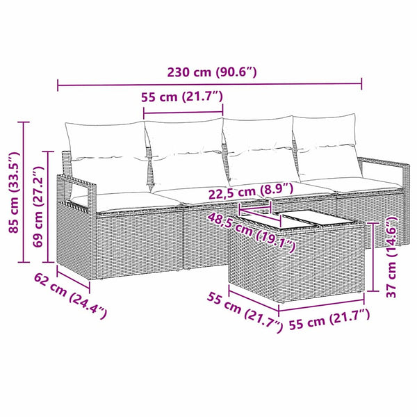 vidaXL Sofa Set 5 pcs Black and Cream Poly Rattan