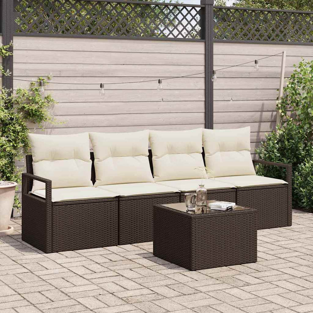 vidaXL 5-Piece Sofa Set Brown and Cream Poly Rattan