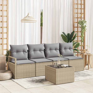 vidaXL Sofa Set with Cushions 5 pcs Beige and Gray Poly Rattan