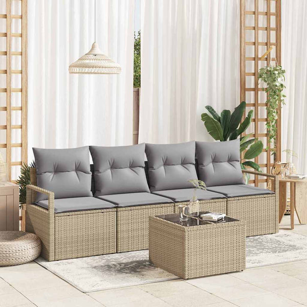 vidaXL Sofa Set with Cushions 5 pcs Beige and Gray Poly Rattan