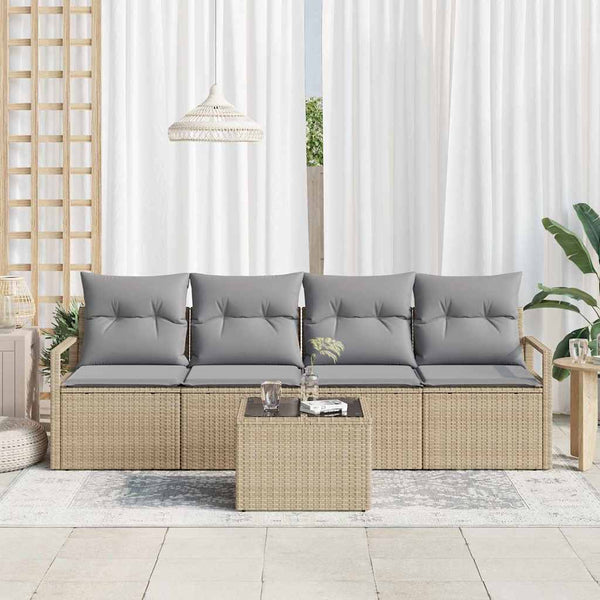 vidaXL Sofa Set with Cushions 5 pcs Beige and Gray Poly Rattan