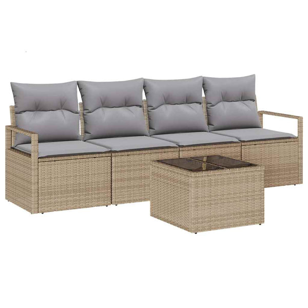 vidaXL Sofa Set with Cushions 5 pcs Beige and Gray Poly Rattan
