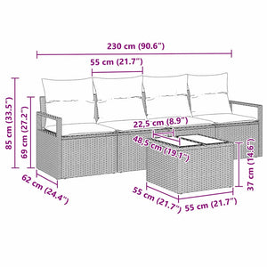 vidaXL Sofa Set with Cushions 5 pcs Beige and Gray Poly Rattan