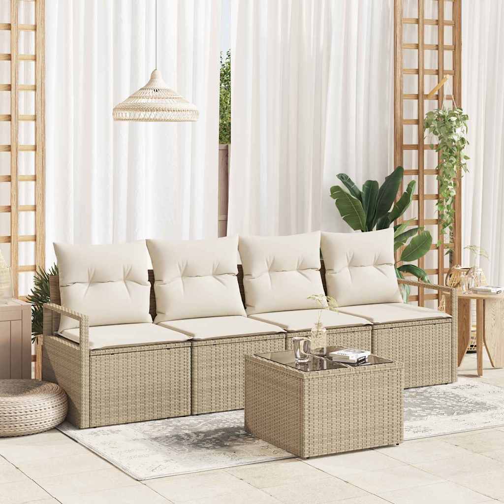 vidaXL 5-Piece Sofa Set Beige and Cream Poly Rattan