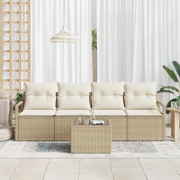 vidaXL 5-Piece Sofa Set Beige and Cream Poly Rattan