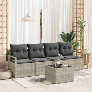 vidaXL 5-Piece Sofa Set Light Grey and Dark Grey Poly Rattan