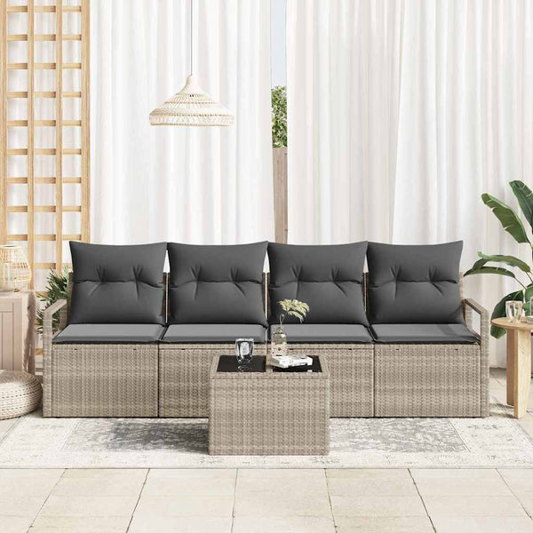 vidaXL 5-Piece Sofa Set Light Grey and Dark Grey Poly Rattan