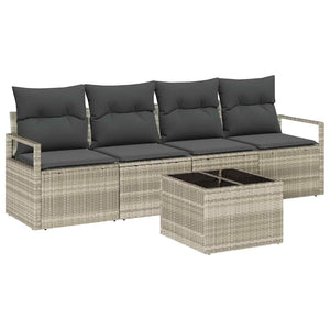 vidaXL 5-Piece Sofa Set Light Grey and Dark Grey Poly Rattan