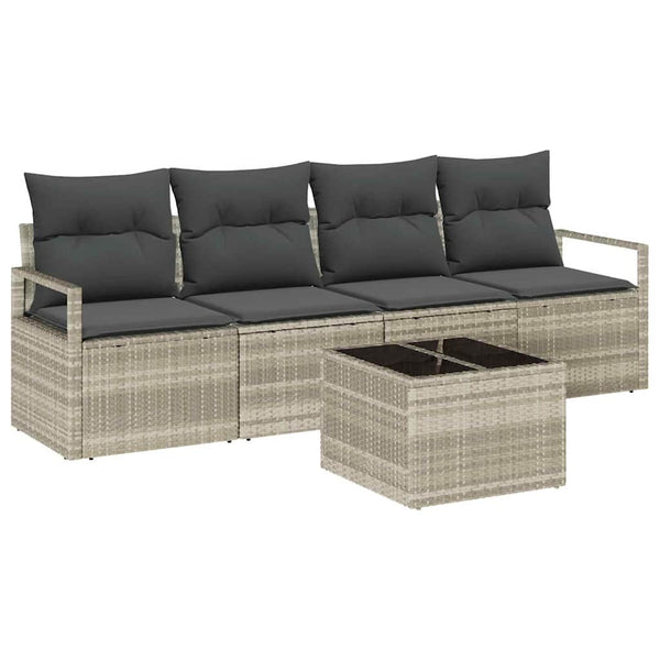 vidaXL 5-Piece Sofa Set Light Grey and Dark Grey Poly Rattan