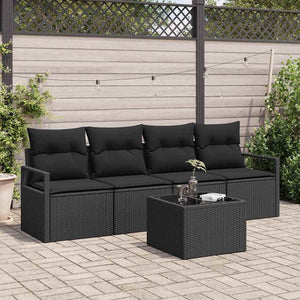 vidaXL 5-Piece Sofa Set Black Poly Rattan