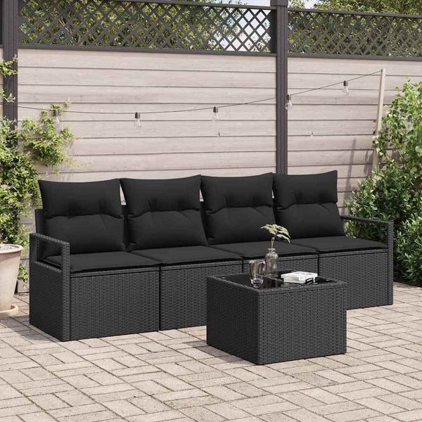 vidaXL 5-Piece Sofa Set Black Poly Rattan