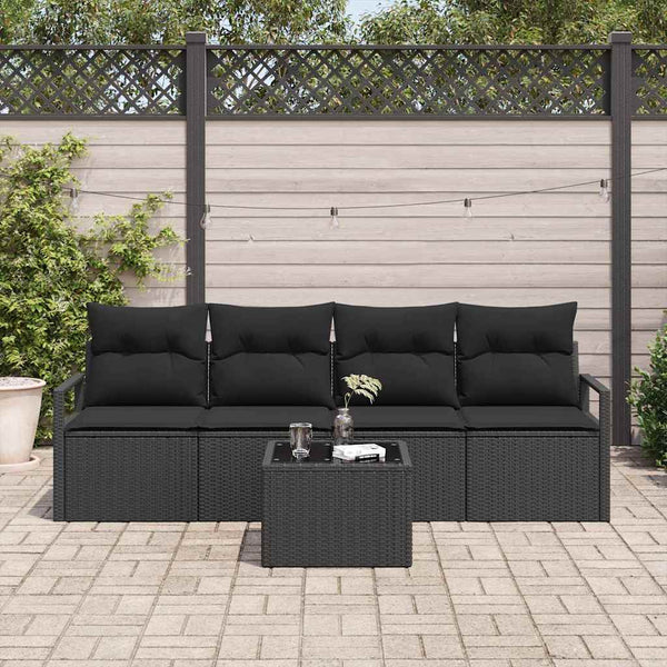 vidaXL 5-Piece Sofa Set Black Poly Rattan