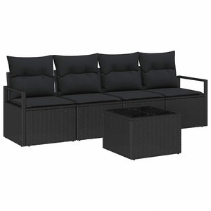 vidaXL 5-Piece Sofa Set Black Poly Rattan