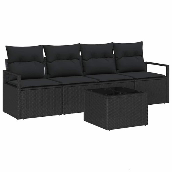 vidaXL 5-Piece Sofa Set Black Poly Rattan