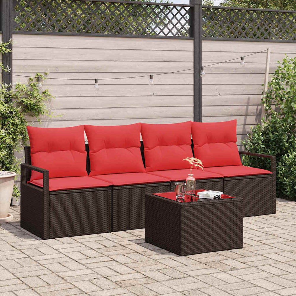 vidaXL Sofa Set 5 Pieces Brown and Red Poly Rattan