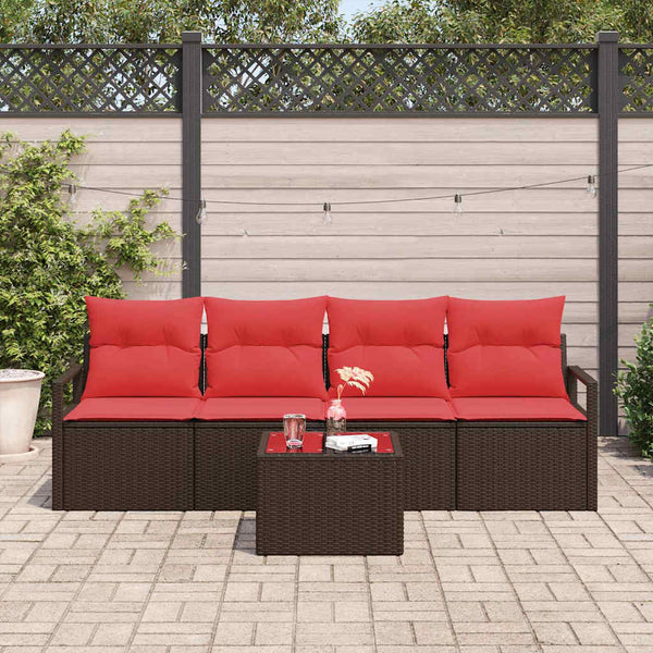 vidaXL Sofa Set 5 Pieces Brown and Red Poly Rattan