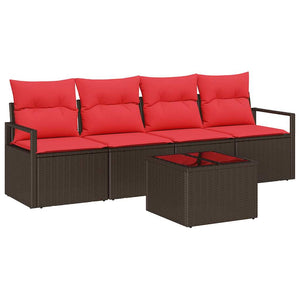 vidaXL Sofa Set 5 Pieces Brown and Red Poly Rattan