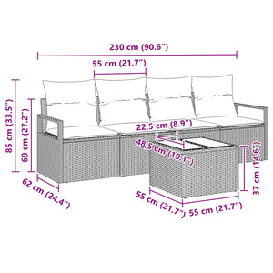 vidaXL Sofa Set 5 Pieces Brown and Red Poly Rattan