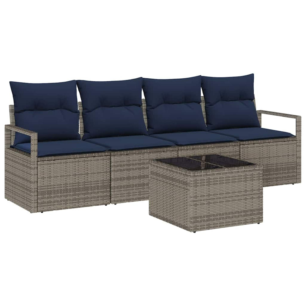 vidaXL Sofa Set 5 pcs Grey and Blue Poly Rattan