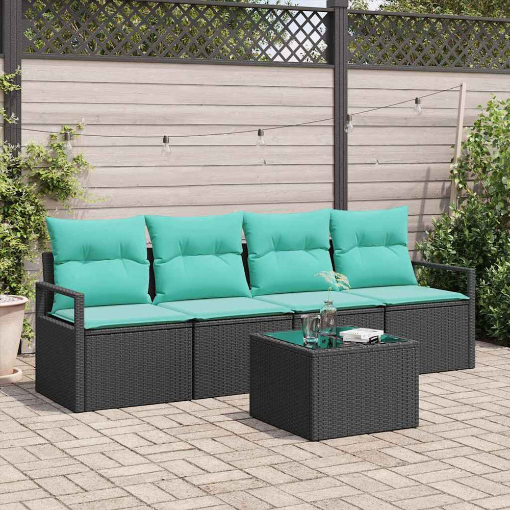 vidaXL Sofa Set 5 pcs Black and Turquoise Poly Rattan