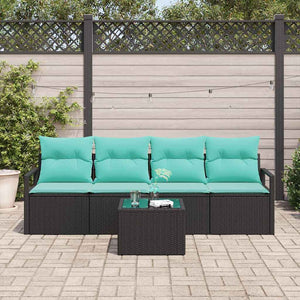 vidaXL Sofa Set 5 pcs Black and Turquoise Poly Rattan