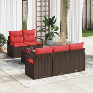 Poly Rattan Sofa Set Braun Rot 6-teilig