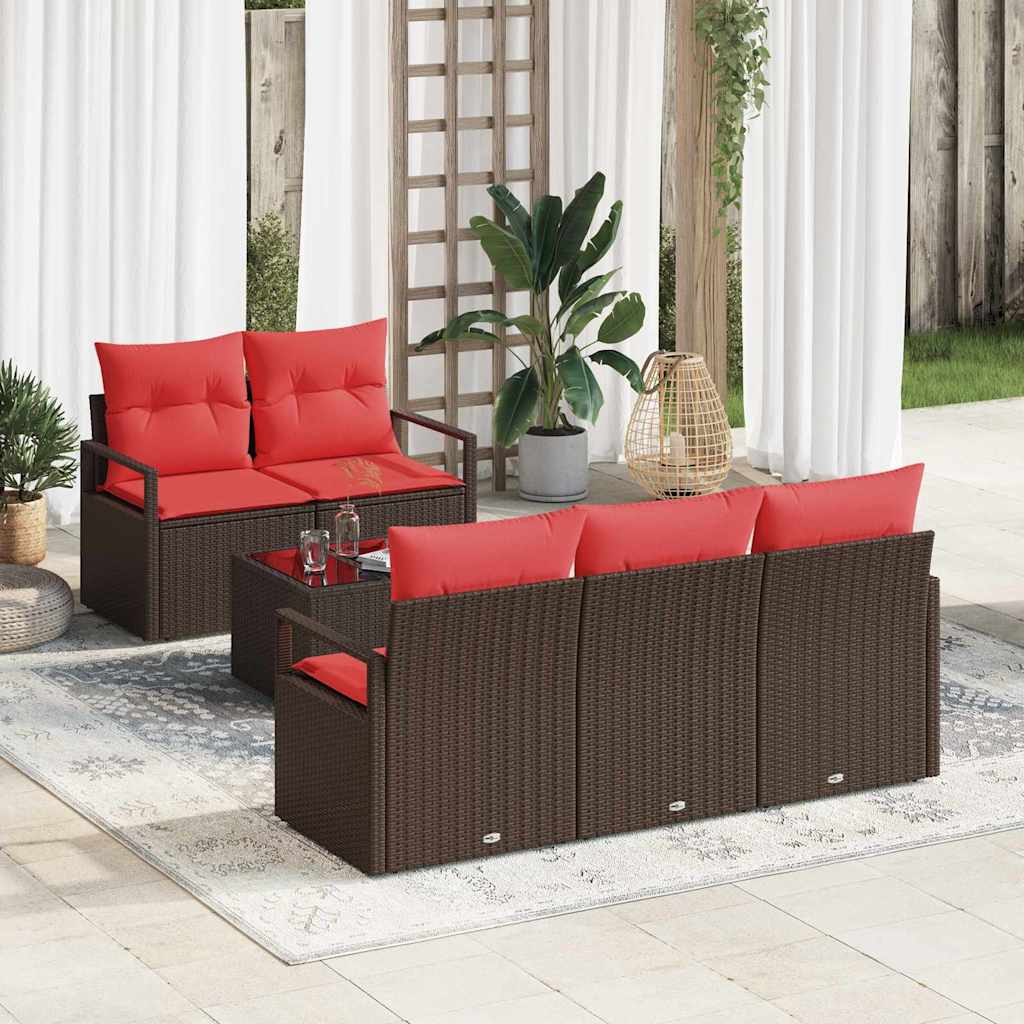 Poly Rattan Sofa Set Braun Rot 6-teilig