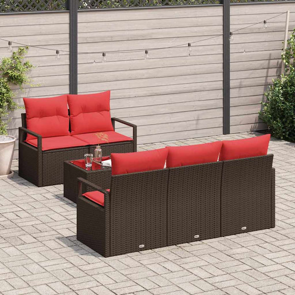 Poly Rattan Sofa Set Braun Rot 6-teilig