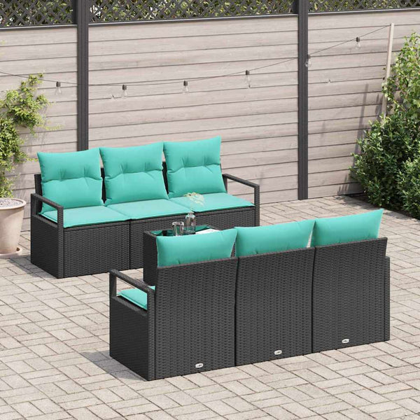 Schwarz Türkis Poly Rattan Sofa Set mit Kissen