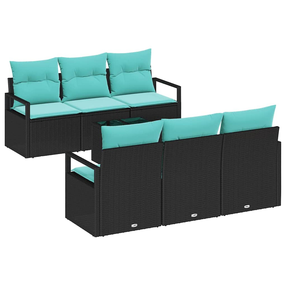 Schwarz Türkis Poly Rattan Sofa Set mit Kissen