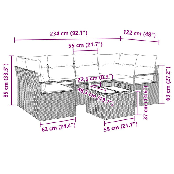 7-teiliges Sofa-Set Hellgrau Dunkelgrau Poly-Rattan