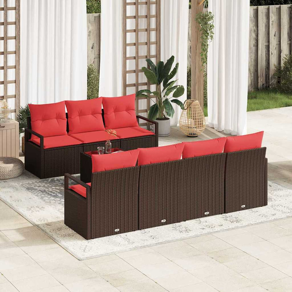 Poly Rattan Sofa Set Braun/Rot 8-teilig