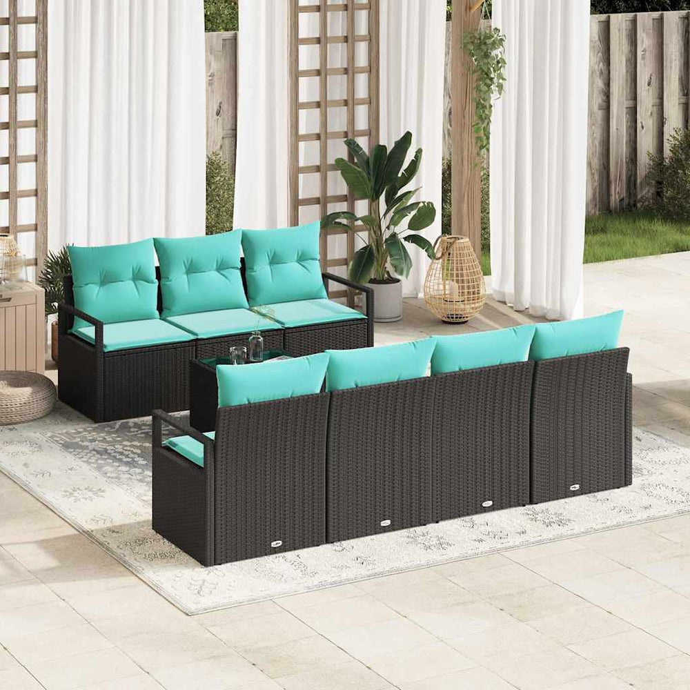 Poly Rattan Sofa Set Schwarz Türkis 8-teilig
