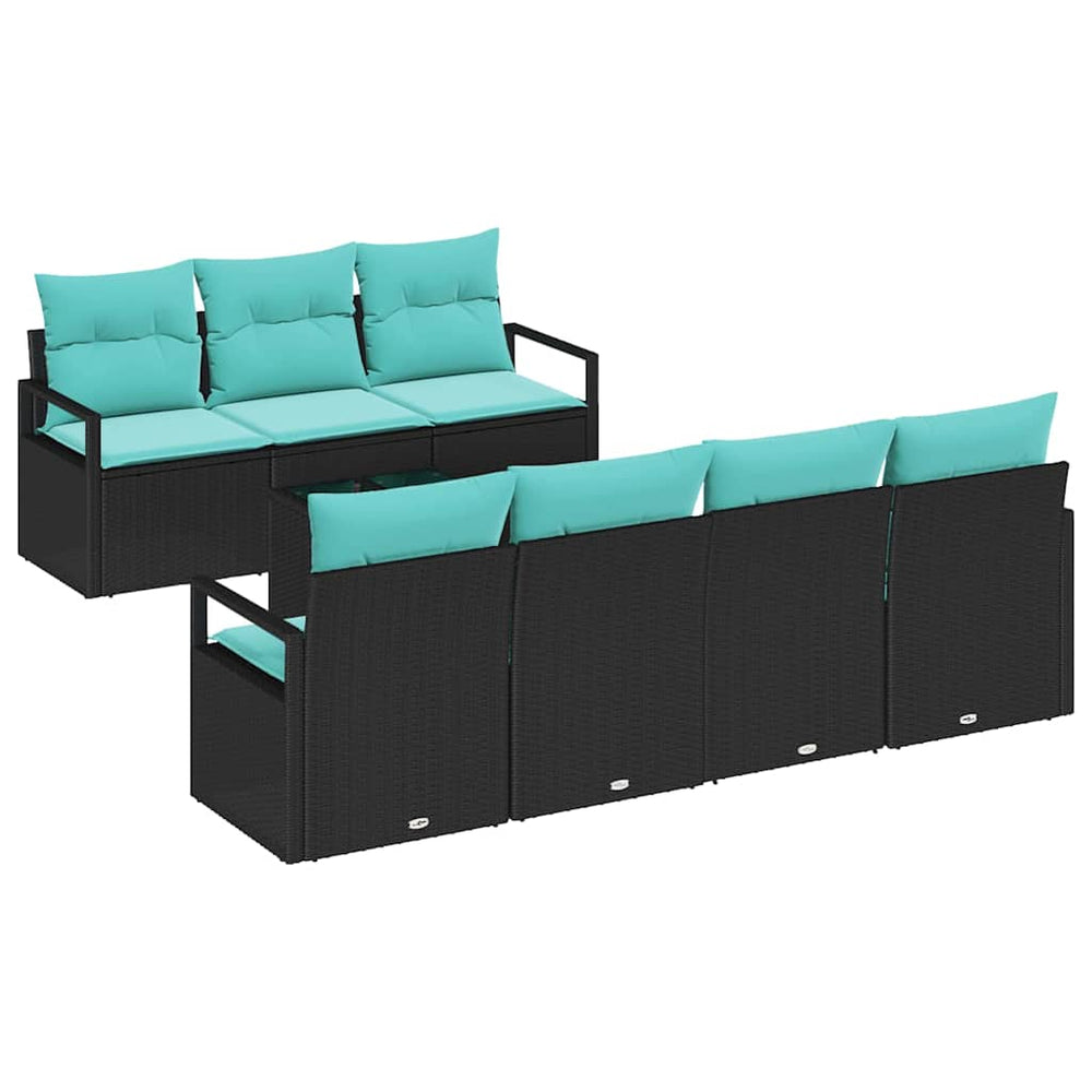 Poly Rattan Sofa Set Schwarz Türkis 8-teilig