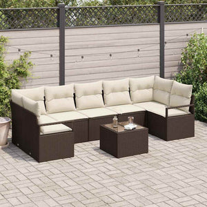 Poly Rattan Sofa Set, 8-teilig, Braun/Creme