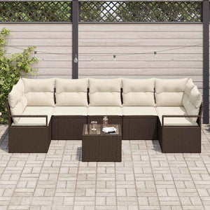 Poly Rattan Sofa Set, 8-teilig, Braun/Creme