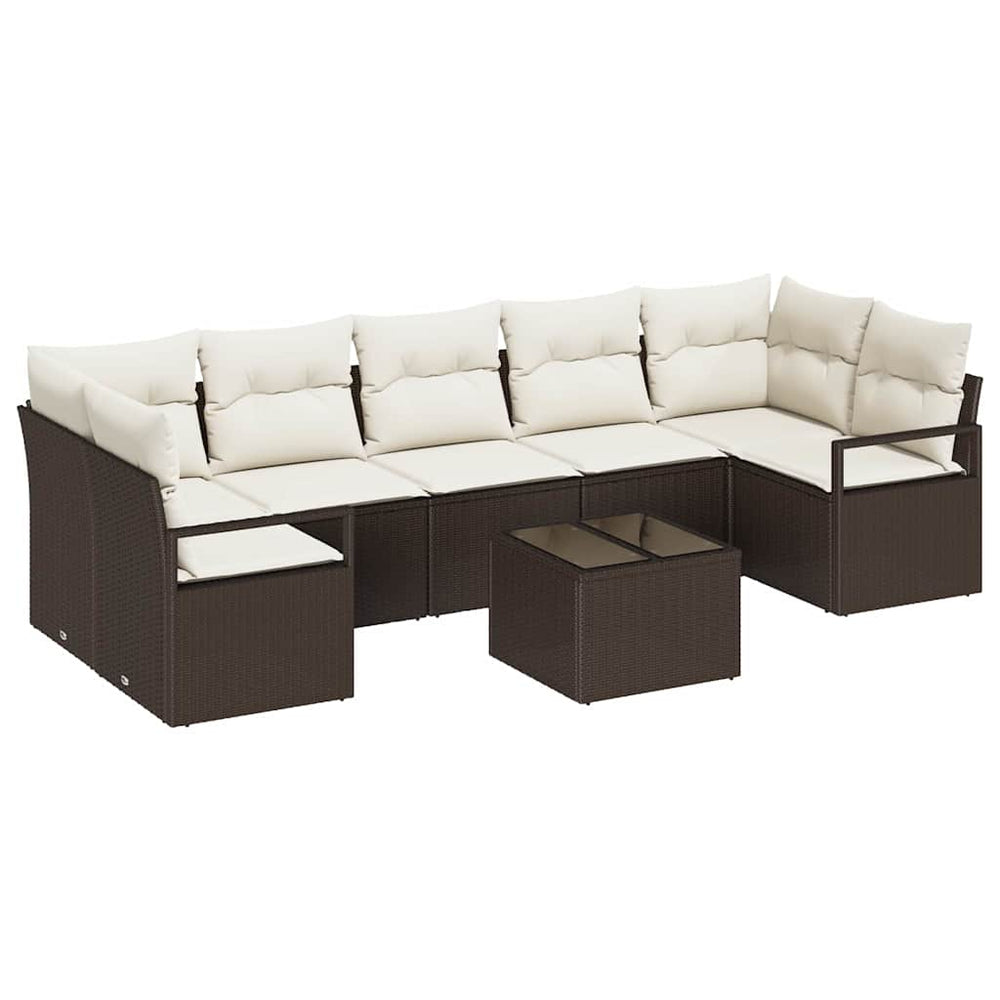 Poly Rattan Sofa Set, 8-teilig, Braun/Creme