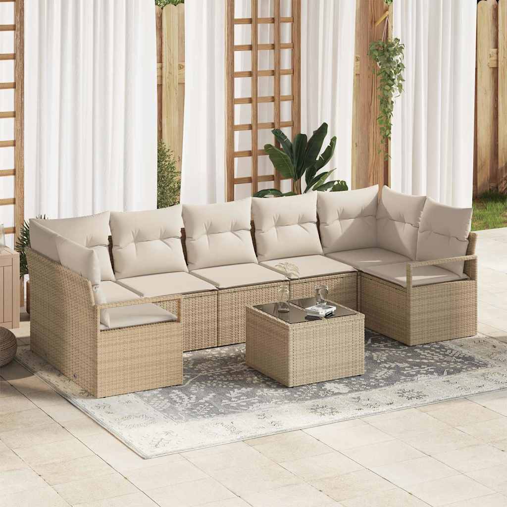 8-teiliges Sofa-Set Beige Creme Poly-Rattan
