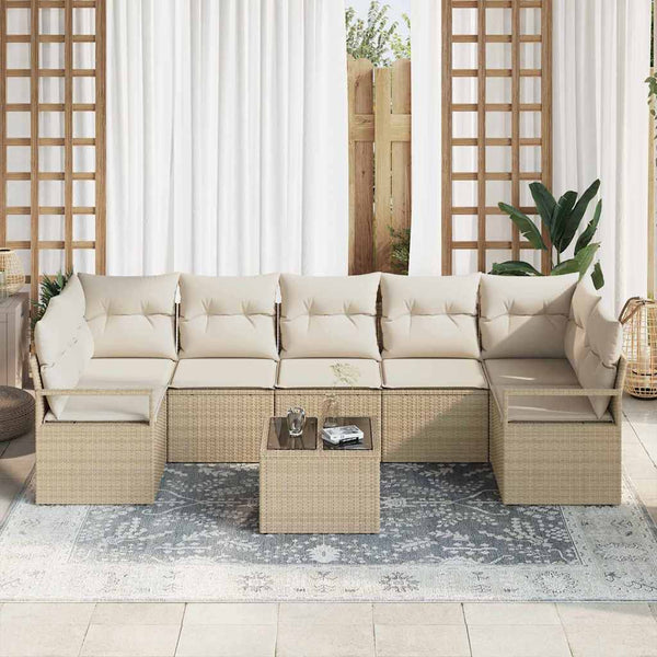 8-teiliges Sofa-Set Beige Creme Poly-Rattan