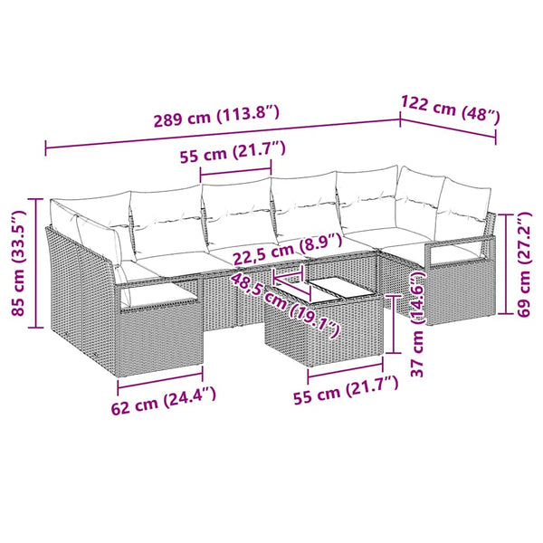 8-teiliges Sofa-Set Beige Creme Poly-Rattan