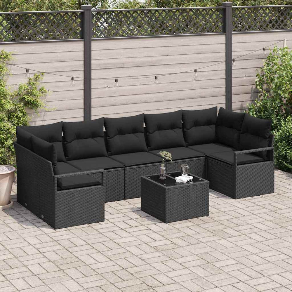 Schwarzes Poly-Rattan Sofa Set, 8-teilig