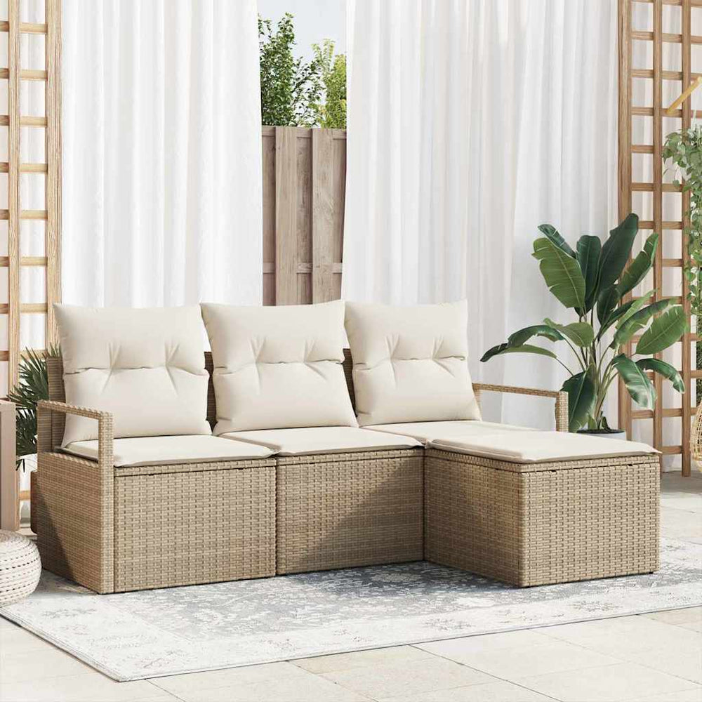 4-teiliges Sofa-Set Beige Poly-Rattan