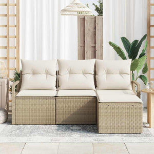4-teiliges Sofa-Set Beige Poly-Rattan