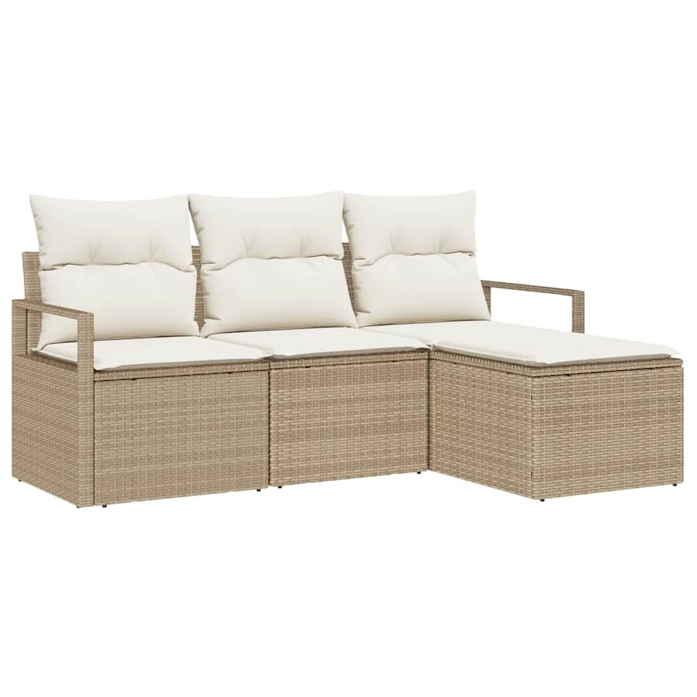 4-teiliges Sofa-Set Beige Poly-Rattan