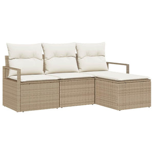 4-teiliges Sofa-Set Beige Poly-Rattan